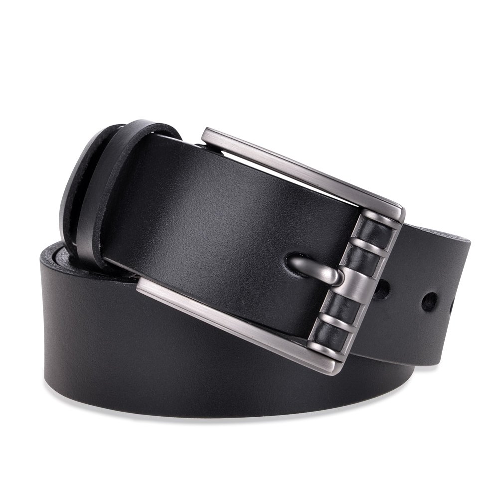 Vbiger Herren Gürtel Vollrindledergürtel Ledergürtel mit Pin Gürtelschnallen für Herren (GZGS01Schwarz（105-120）)