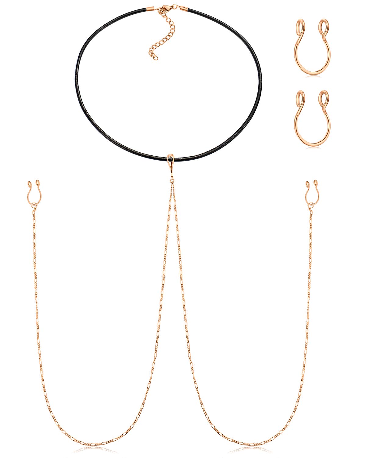 AceFun Non Piercing Necklace Nipple Ring for Women Chain Non Pierced Fake Nipple Clips Adjustable Rings Faux Body Piercing Jewelry