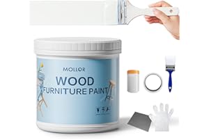 Mollor White Paint for Wood - 16 Oz Wood Furniture Paint for Cabinets, Doors, Tables, and Dressers Refinishing - Water-Based, Non-Toxic & Odorless, Easy to Apply - With Tools