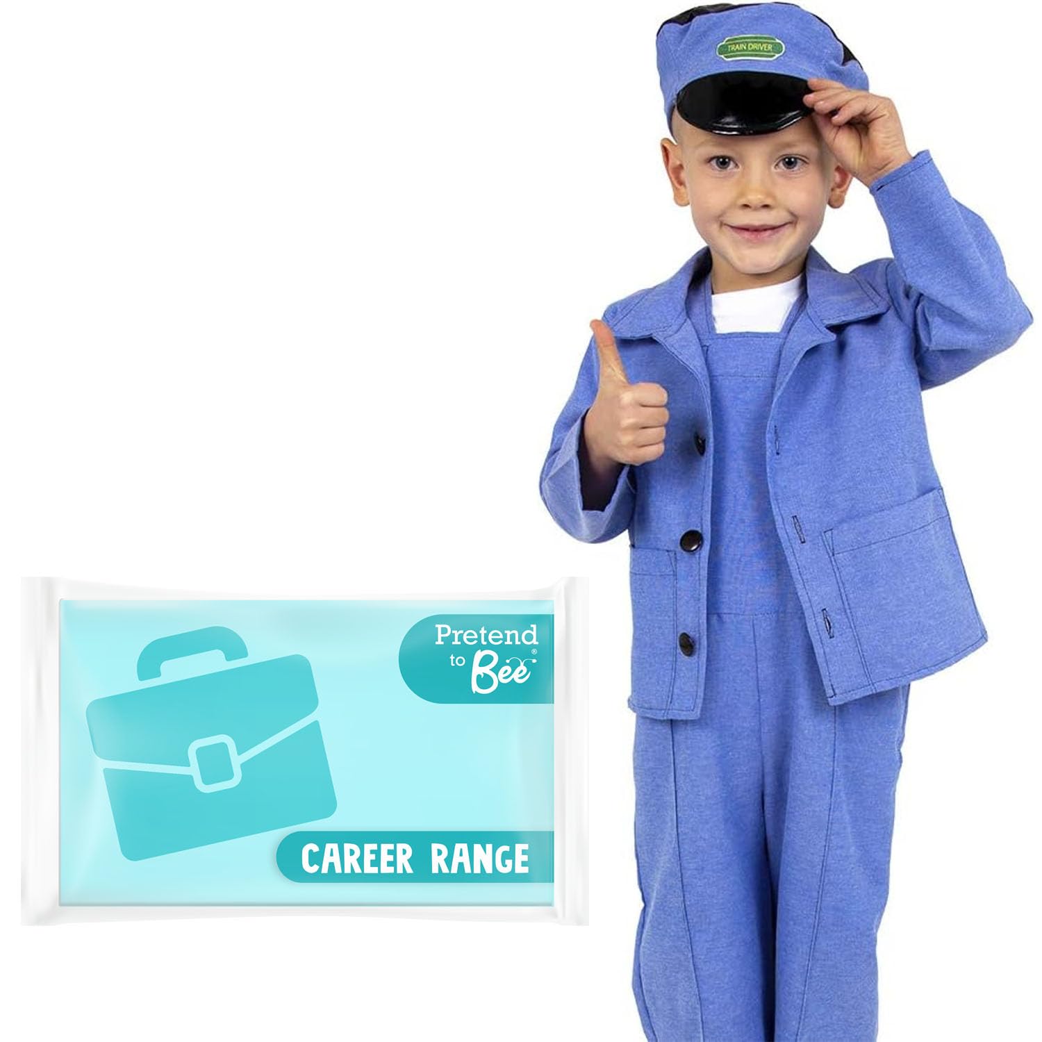 PRETEND TO BEE Train Driver Dress Up Costume for Kids, 3 Piece Set, 3-5 Years, Blue