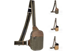 DOMAT Crossbody Bag For Men, Retro Waxed Canvas Chest Bag Embellished by Leather, Sling Bag with Buckle Strap