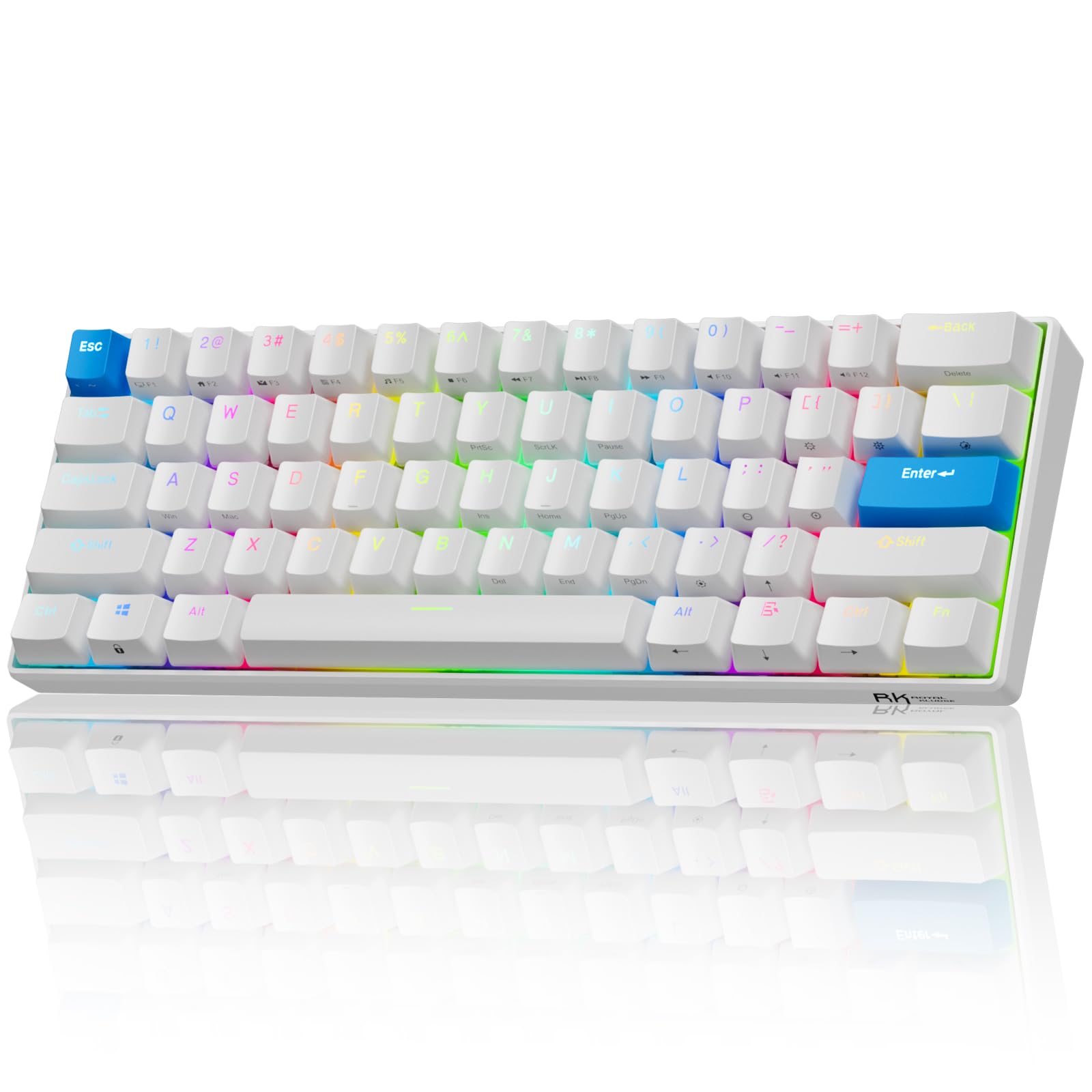 RK ROYAL KLUDGE C61 HE Gaming Keyboard 60% Wired Mechanical Keyboard with Hall Effect Magnetic Switch 8000Hz Polling Rate Rapid Trigger RGB Backlit, 61 Keys, White Blue