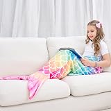 WERNNSAI Mermaid Tail Blanket Plush Rainbow 140cm x 60cm Kids Teens view 3