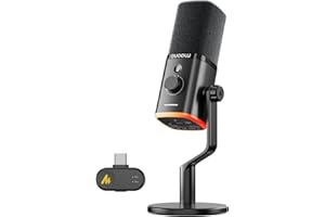 MAONO PD100W Wireless/USB Microphone, PC Gaming Mic with One-Click Noise Reduction,Mute Button,Custom RGB, 3.5mm Headphone Jack, Desktop Dynamic Streaming Mic for Recording,Podcasting, Black
