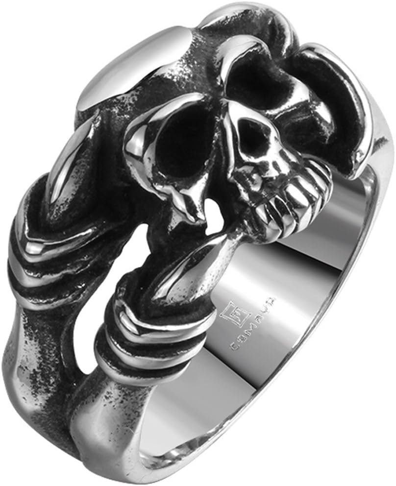 Men's Stainless Steel Dragon Claw Skull Ring Band Vintage Fashion Gothic Biker Punk Rock Silver Black