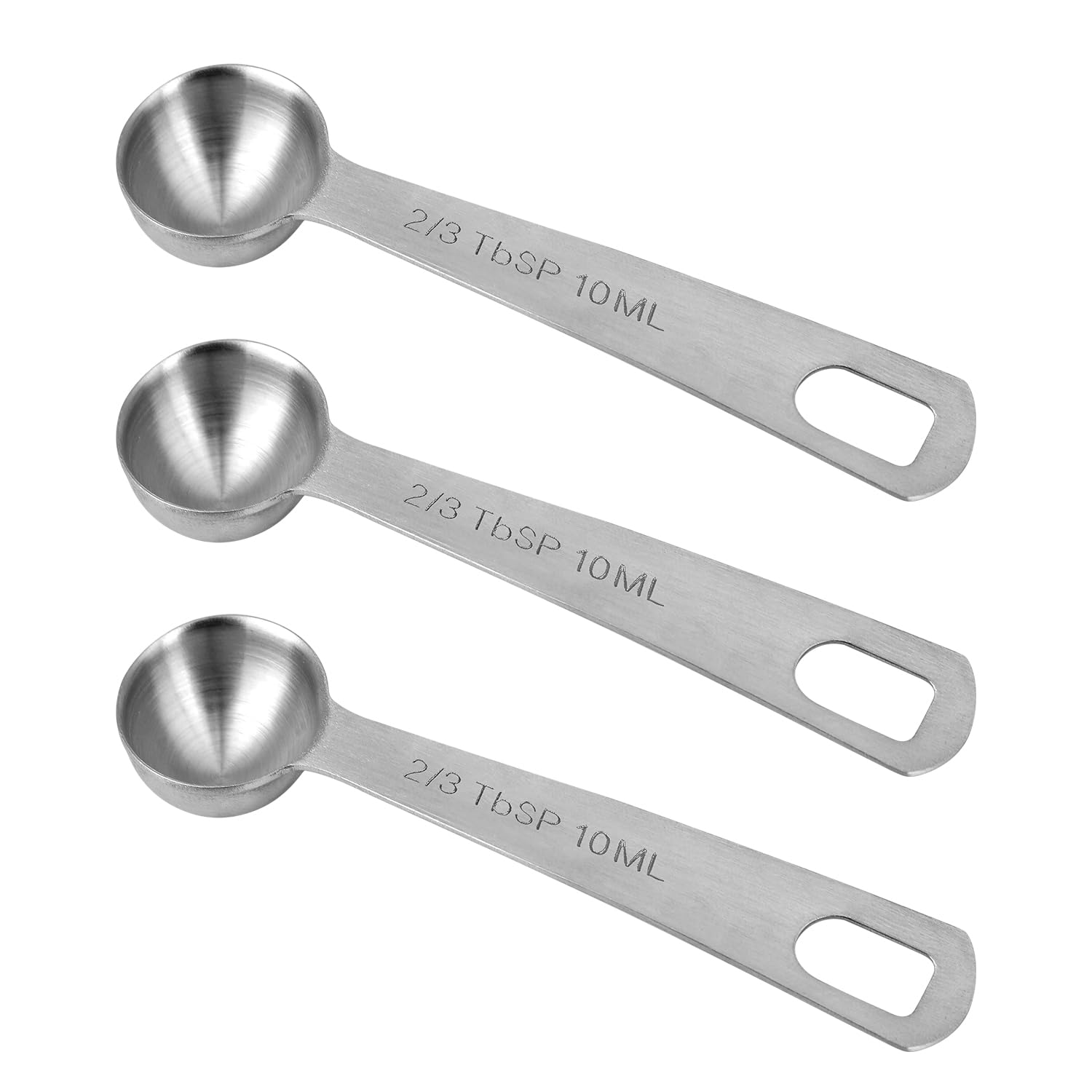 Photo 1 of 3pcs Measuring Spoon, Stainless Steel Teaspoons 2 Tsp | 2/3 Tbsp | 10 ML | 10 CC | 1/3 oz Metal Teaspoon Measuring Scoop Short Handle for Kitchen Cooking & Baking Tea Soup Ingredients