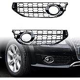 Anzios Left Right Sides Front Lower Bumper Fog Light Grille Covers Compatible for 2009–2015 Audi A4 Allroad B8/B8.5 – Glossy Black Mesh with Chrome Trim – 8K0807681J, 8K0807682J