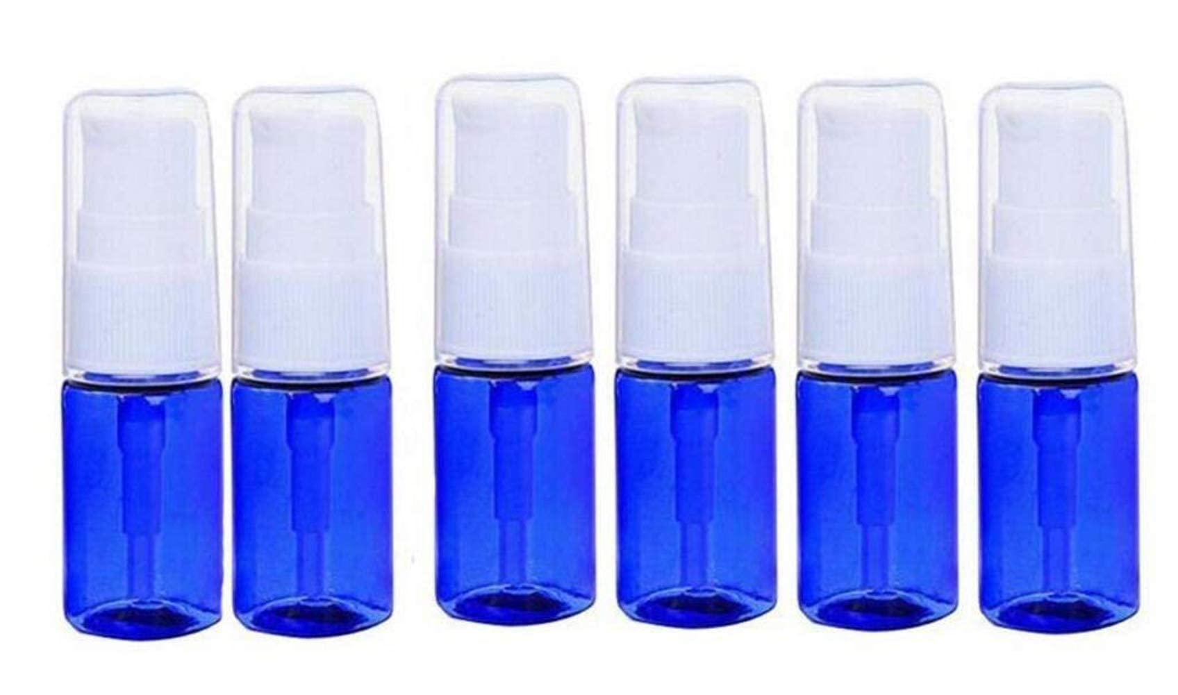 ericotry 6 Pack Empty 10ml Plastic Pump Bottles Cream Shampoo Lotion Pump Bottle Refillable Sample Travel Bottles Toiletries Liquid Container Jar Pot Vial for Cosmetic Make-up (Blue)