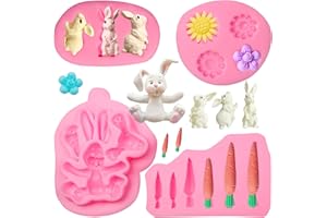 LCCAKEM Easter Rabbit Silicone Fondant Mold, Carrot Flower Bunny Chocolate Molds for Cake Decoration Cupcake Topper Candy Sugar Craft Gum Paste Clay Resin