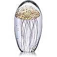 QFkris Hand Blown Art Glass Figurine Crystal Jellyfish Paperweight for Home Decor Handmade Sea Animals Collection Ornaments for Office Desk