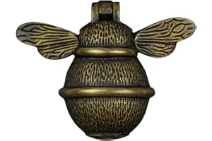 Bee Door Knocker for Front Door | Polished Solid Brass Bee | Brass Knockers with Strike Plate | UPVC | Bumblebee Front Door Furniture with a Unique Design (Antique Brass)