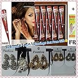 Kaveri Temporary Tattoo Natural Mehandi 12 Pcs + 1 Mehandi Oil + 1 Earring Pair Free Gift - HerbalStore_24*7