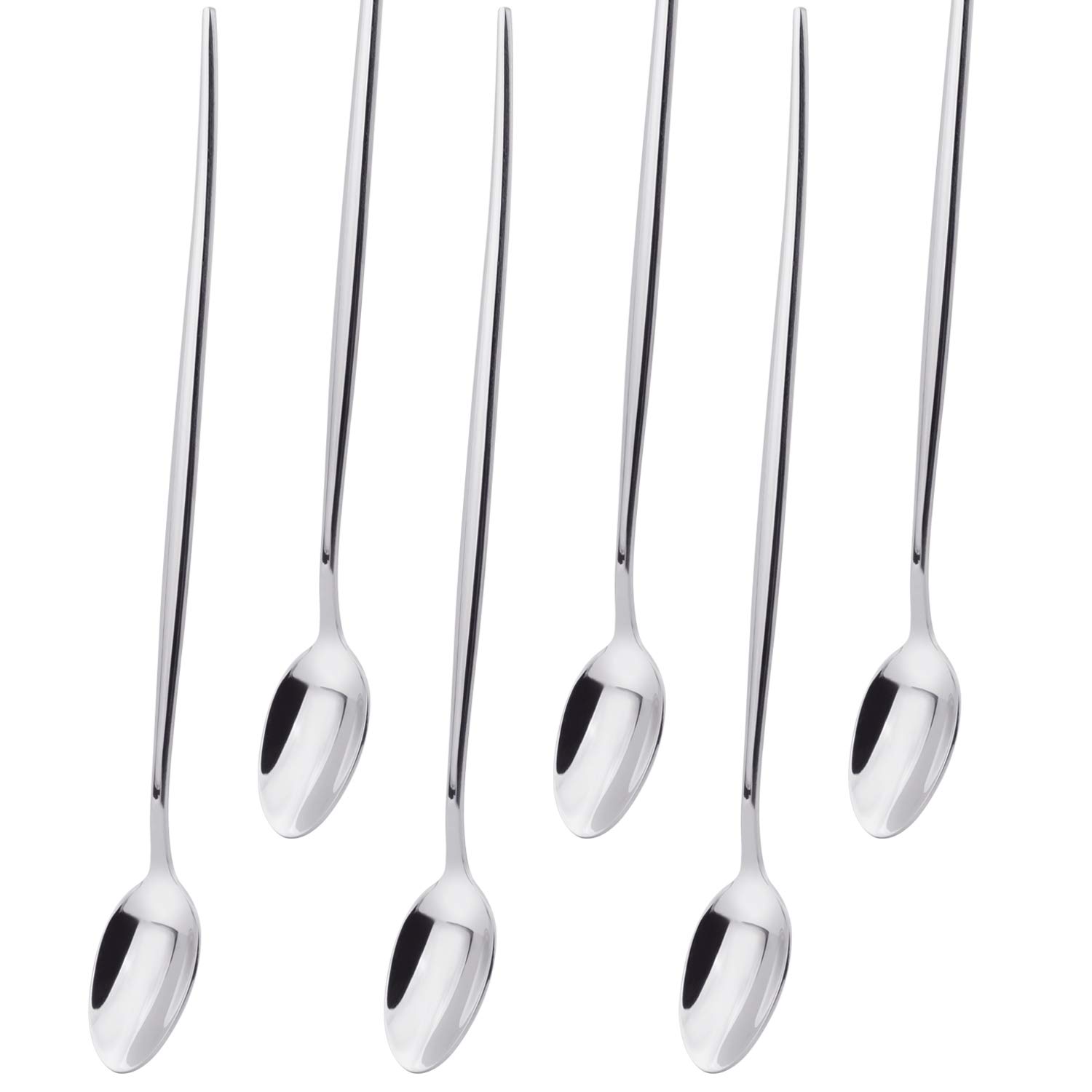 FOXAS 6 Pack 24CM Long Handle Spoons, 9.5-inch Sundaes Spoons Set, Slim Cocktail Spoons Stainless Steel Spoon for Latte Iced Coffee Tea Macchiato, Mirror Polish & Dishwasher Safe