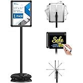 EHWINE Sign Holder Stand 8.5x11 Inch, Adjustable Floor Standing Sign Holder, Signage Stand with Snap-Open Frame Display and Chalkboard Insert for Charity Events, School Exhibitions, Retail Displays