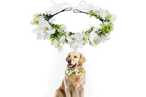 Dog Wedding Flower Crown, Floral Garland Collar Dog Flower Wreath Bow Pet Flower Ring Wedding Attire for Photo Props