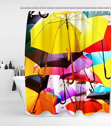 Amazon｜色とりどりの傘シャワーカーテン色とりどりの傘青い空白い雲傘 