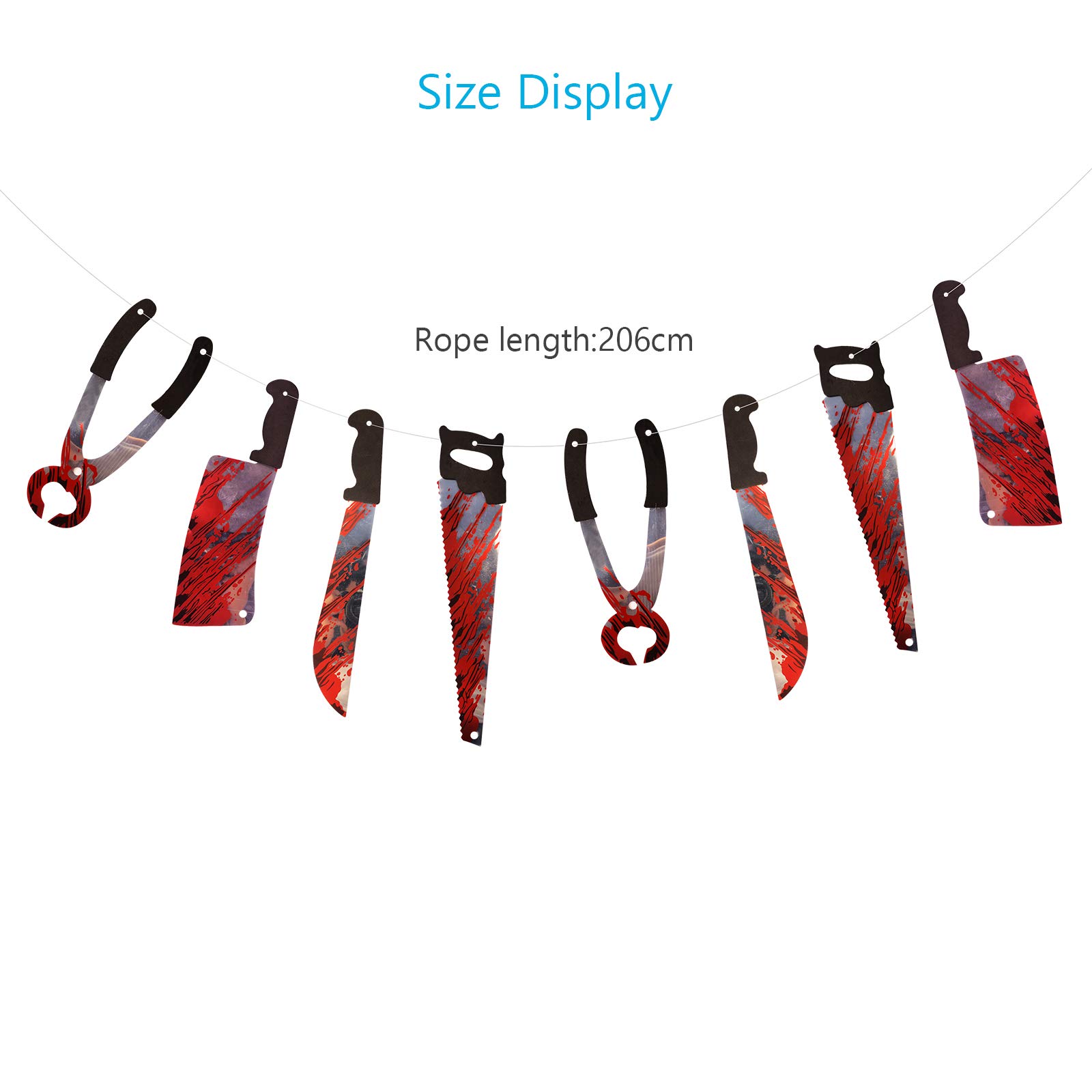 ZERHOK Bloody Weapon Garland, 2pack Halloween Hanging Decorations Fake Torture Blood Knives Banner Photo Props for Halloween Fright Night Haunted House Themed Party Decor