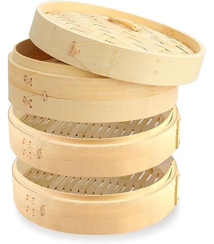 3-Tier Bamboo Steamer Set - Chinese Dim Sum Food Steamer Basket