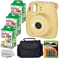 Fujifilm Instax Mini 8+ (Honey)Instant Film Camera W/ Self Shot Mirror + Fujifilm Instax Mini 3 Pack Instant Film(60 Shoots) + Case + Batteries Top Kit - International Version (No Warranty)