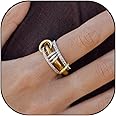 HOLINSE Chunky Stackable Cubic Zirconia Rings Set Non Tarnish, Gold Silver Rings Set for Women, 18K White Gold Plated Multi-Link Connected Rings