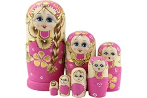 Moonmo 7pcs Cute Pink Sweater Braid Girl Russian Nesting Dolls Matryoshka Toys