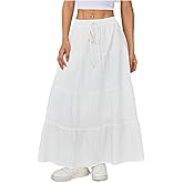 Milumia Women's Textured Tie Front Maxi Skirt High Waist A Line Flared Flowy Vacation Long Skirts