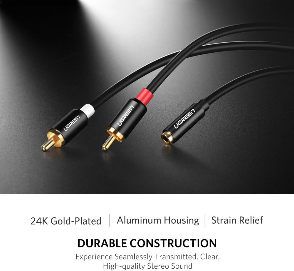 UGREEN RCA to 3.5mm Female Adapter 2 Phono Male Mini Jack Cable Red and White Aux Headphone Stereo Audio Lead Compatible with Hi-Fi Speaker Amplifier AV Receiver Car DJ Mixer Turntable DVD CD Player - Image 5