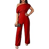 YMDUCH Women's Casual Sleeveless Off Shoulder Wide Leg Long Pant Jumpsuits