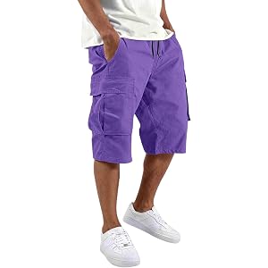 Twill Cargo Shorts for Men with Pockets Athletic Workout Hiking Shorts | Summer Casual Loose Knee Length Bermuda Short