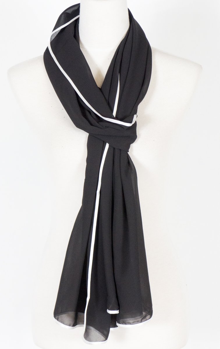 Elegant Extra Long Chiffon plain color Scarf with white hem, fashion scarf, multi color, summer