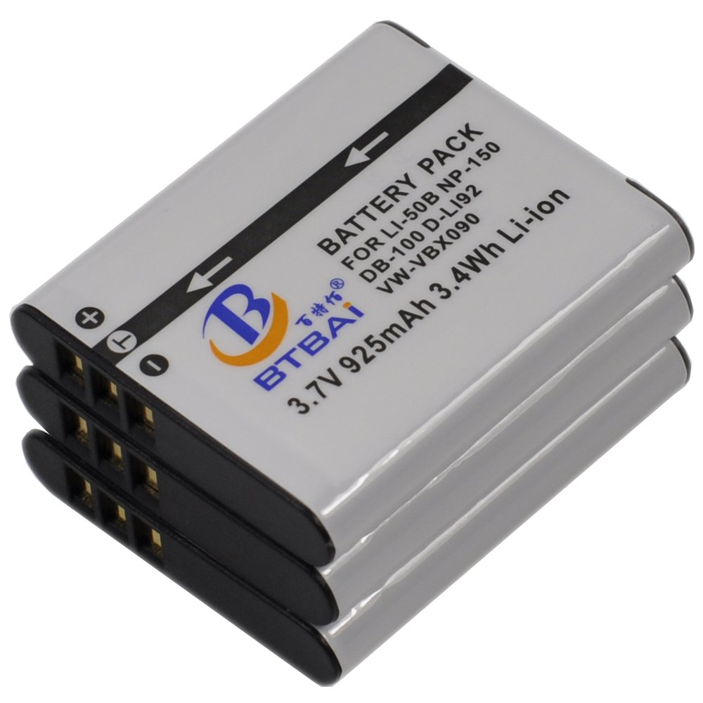 BTBAI 3x D-Li92 Battery For DLi92 D-L192 DL192 D-BC92 DBC92 Optio I10 I-10 RX18 RX-18 RZ10 RZ-10 RZ18 RZ-18 WG-1 WG1 WG-2 WG2 WG10 WG-10 WG20 WG-20 WG3 WG-3 WG30 WG-30 30W WG-4 WG5 WG-5 X70 X-70 k1a