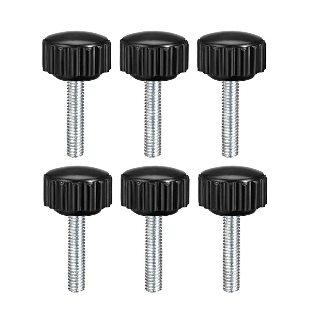 sourcing map 6pcs Knurled Clamping Knobs M4 x 20mm Metric Zinc Plated Carbon Steel Male Thread Thumb Screw on Type 16mm Plastic Round Head Threaded Hand Bolt Stud Knobs Black