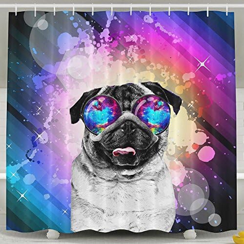 Galaxy Pug With Cool GlassWaterproof And Mildewproof Polyester Fabric Elegance Luxury Shower Curtain For Bathroom