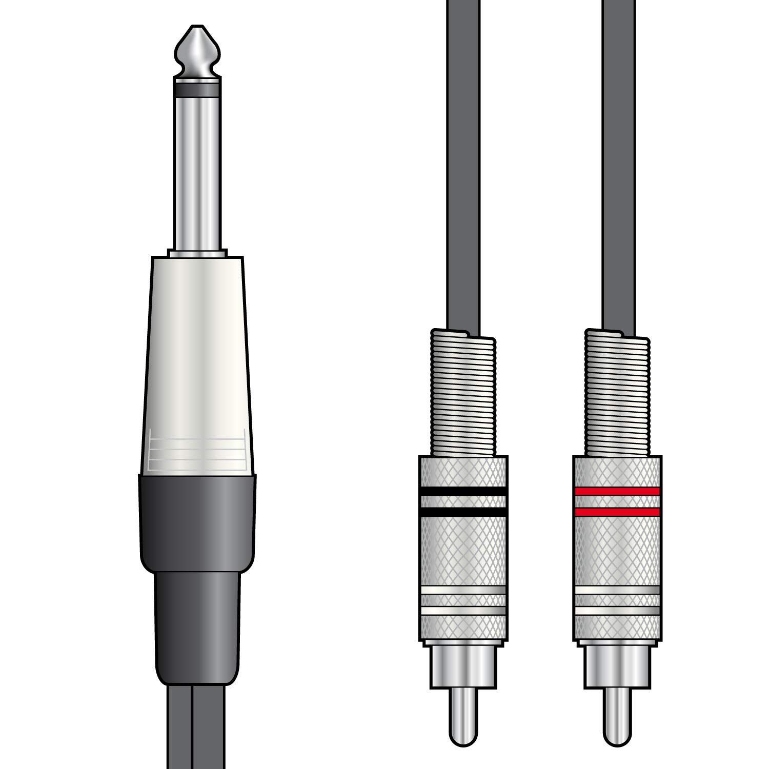 Citronic Classic Audio Leads 6.3mm Mono Jack Plug to 2 x RCA Plugs Pure Copper Conductors & Cotton-Reinforcement 1.5 Metre Black