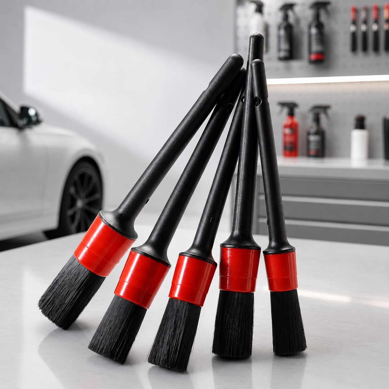 Kit com 5 Pincéis Escovas para Detalhamento Automotivo, Pincéis para Lavagem de Rodas, Interiores, Grades e Peças do Motor, Limpeza Profissional e Precisa – Qualidade Premium LNMAX®