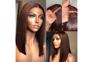 GUEBB 13X4 HD Transparent Pre Plucked #4 Brown Bob Lace Frontal Wig 100% Unprocessed Straight Glueless Human Hair Wigs With Baby Hair Blunt Cut Chocolate Brown Bob Wig Lace Front Wig For Black Women 14 Inch