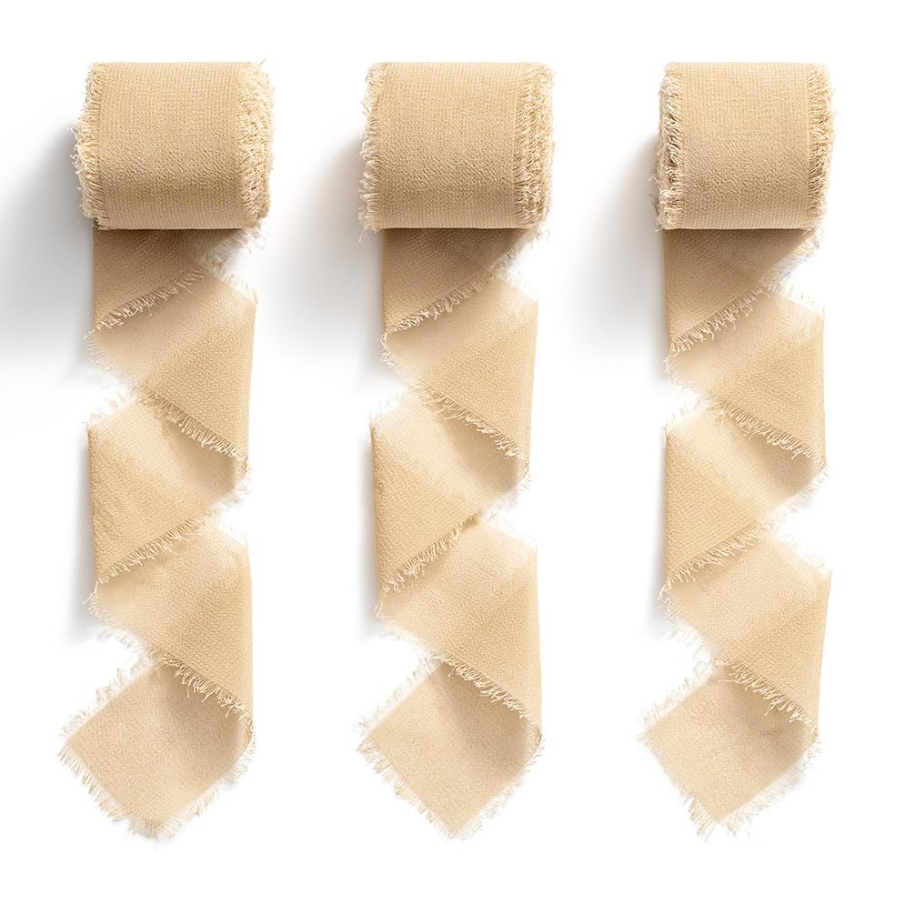 MORSUNBELA Chiffon Ribbon 3.8 cm Ribbon Gift Ribbon Chiffon Fabric Ribbon Light Brown Decorative Ribbon Fringe Ribbon