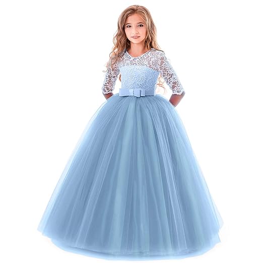 OBEEII Prinzessin Kleid Mädchen Abendkleid für Hochzeit Brautjungfer Blumenmädchen Geburtstag Party Jugendweihe Fasching Cock