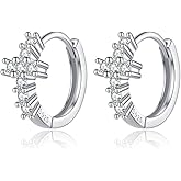 Reffeer Solid 925 Sterling Silver CZ Cross Hoop Earrings for Women Teen Girls Cross Huggie Earrings Cartilage Helix