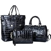 XingChen 3-PC Women PU Handbag+Shoulder Bag+Clutch Crocodile Pattern Top Handle Fashion Satchel Tote Purse