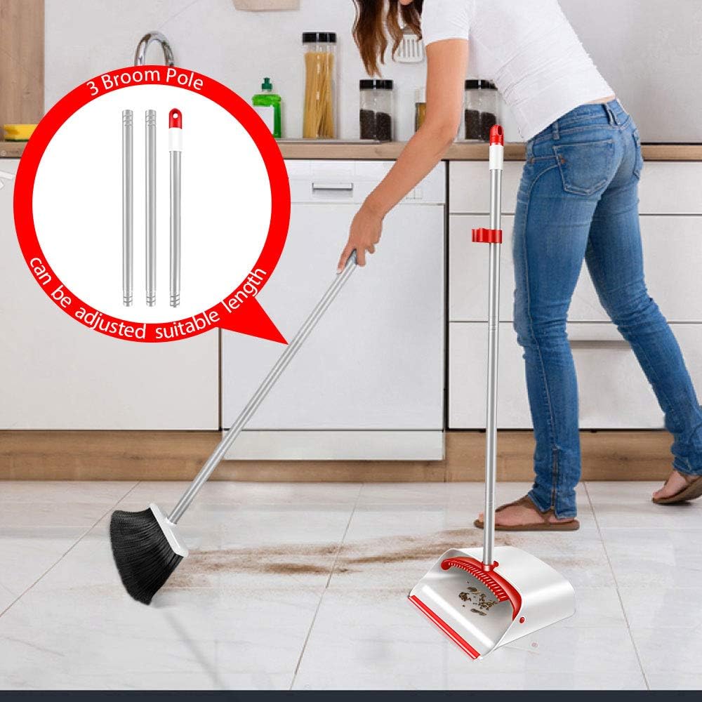 Upright Broom and Dustpan Set with 52" Long Handle Easy to Store Dust Pan Broom with Comb Household Cleaning Supplies Easy to Assemble for Home Kitchen Room Office Outdoor Indoor: Garden & Outdoor