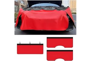 KHGUZ 3PCS Car Fender Covers, 17.72'' x 43.31'' Leather Mechanic Magnetic Vehicle Fenders Protector with Hooks, Anti Scratch Protective Mat Pad for Repair Automotive Work, Universal Fit (Red)