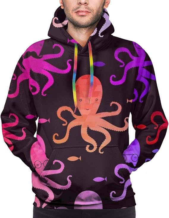 Yesunnye Men's Hooded Seamless Octopus Sweatshirt Long Sleeve ...