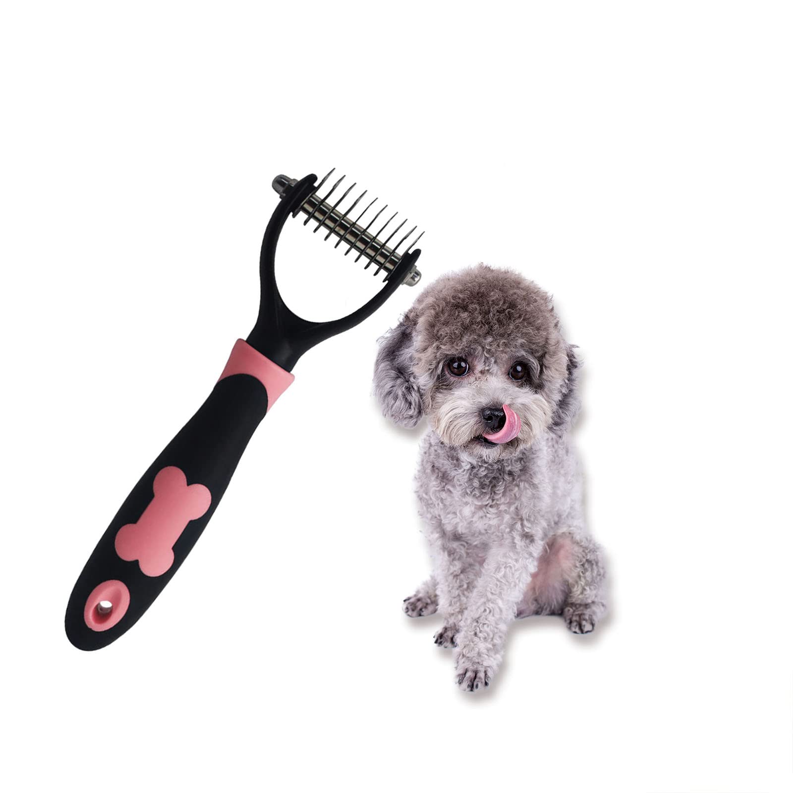 CHSG Pet Grooming Dematting Comb, Stainless Steel Rakes, Rake to Remove Loose Knots, Mats, Tangles Hairs Fits for Pets, Dogs, Cats, Horses and Rabbits, Pet Supplies Tool for Dogs Cats - Pink