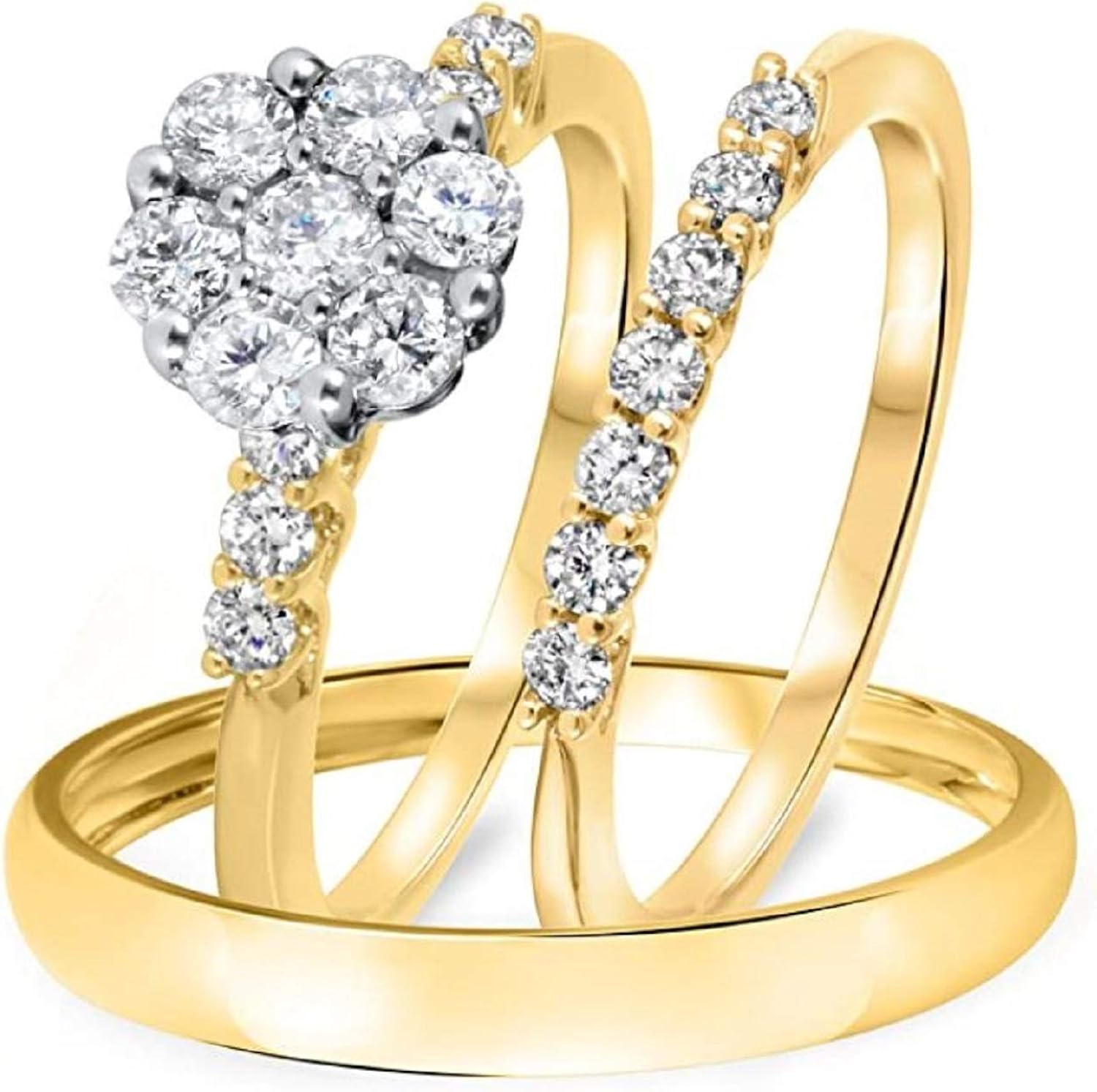 Amazon 14K Yellow Gold Plated 0 85 Ct Simulated Cluster Diamond Men s Women s Engagement 