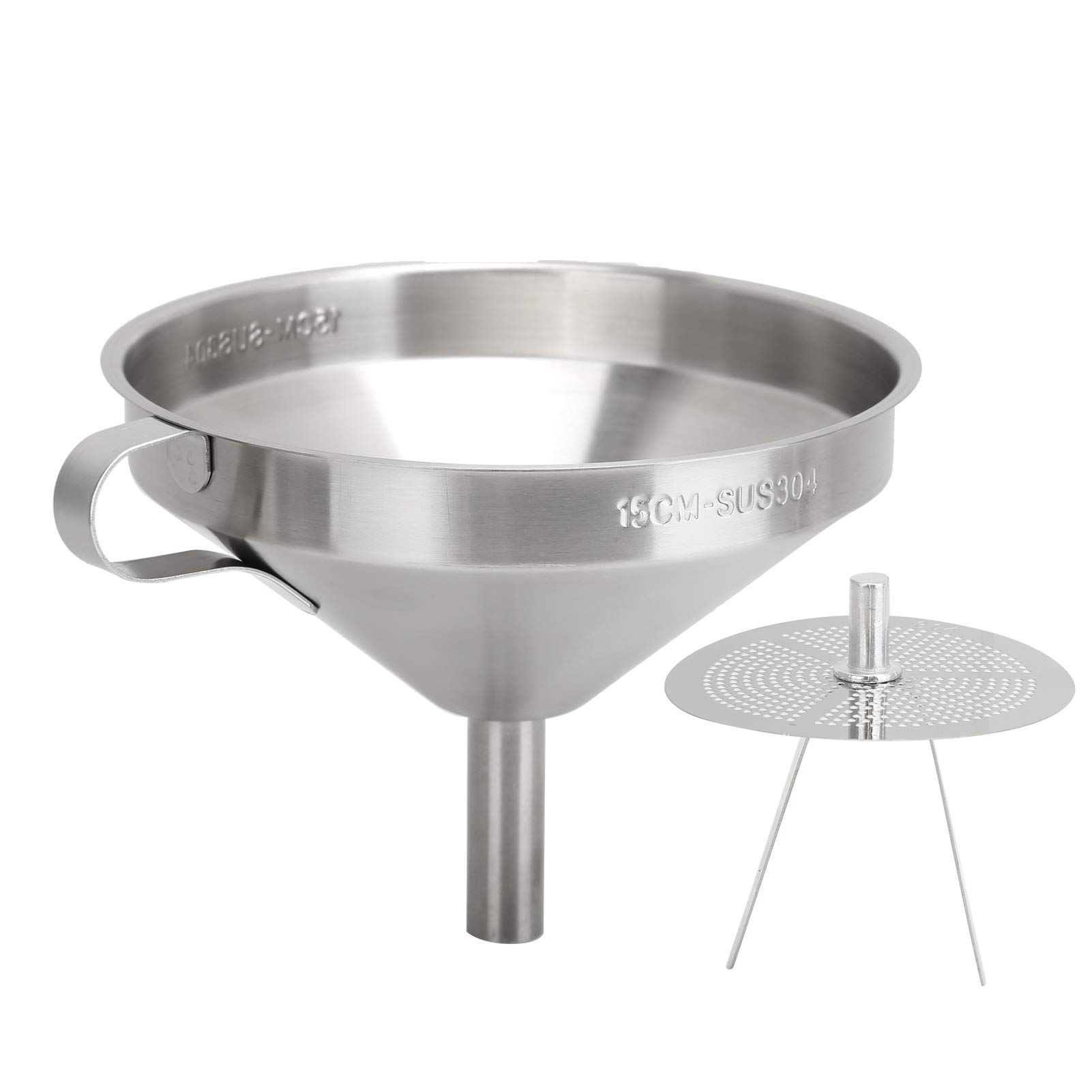 Cikonielf 304 Stainless Steel Kitchen Funnel with Detachable Filter Screen for Transferring of Liquid Dry Ingredients(15Cm)