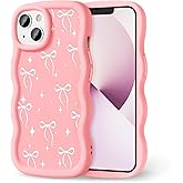 CASBST Compatible with iPhone 13 Case for Women Girls, Curly Wavy Frame with Cute Pattern, Aesthetic Slim Soft Silicone TPU Bumper Shockproof Phone Case for iPhone 13 - Bowknot Star