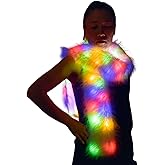 M MANJECOS Led Scarf Light Up Scarves Long Boa glow Faux Fur Scarves Winter furry Warm Scarf For Rave Dance Party Costume Christmas Decoration Novel White Thick scarf Wedding Party for Women