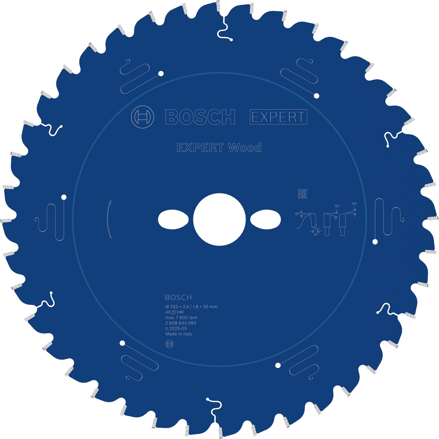 Bosch Professional 250 mm x 30 mm x 2.4 mm 40-Teeth Steel Circular Saw Blade for Wood (Compatible, 1 piece, 2608644080)