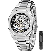 Tiong Mechanical Mens Watches Fashion Automatic Male Clock Blue Stainless Steel Waterproof Business Skeleton Watch…